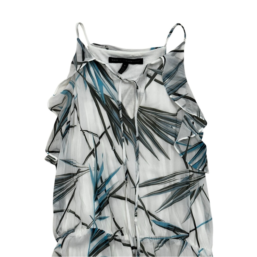 White House Black Market Hi-Lo Blue White Bamboo Pattern Sleeveless Dress Size 6 - Picture 3 of 10